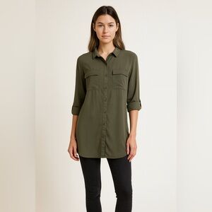 Primark Olive Green Longline Button Front Tunic Top Size 16